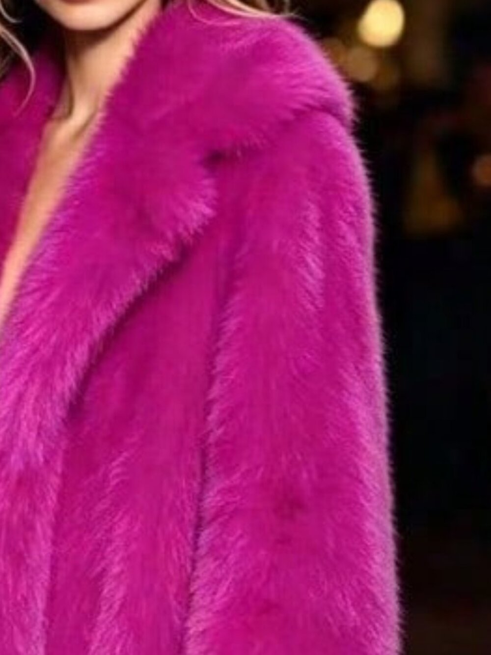 Hot Pink Casual Women's Faux Fur Oversized Sleeve Coat Jacket - Picture 2 of 3